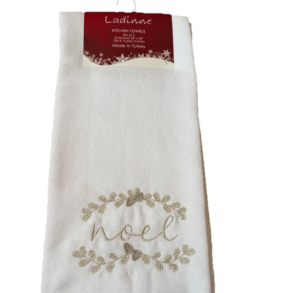 Christmas Ladinne Kitchen Towels Set Of 2 Oversized 20”x30” 100% Turkish Cotton